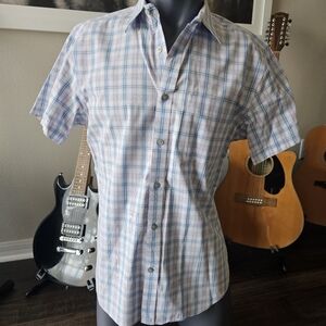 Banana Republic Med Purple/Blue Plaid Short Sleeve Button-down Shirt.